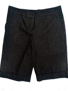 Vintage Poleci Bermuda Shorts Pinstripe Black Silver Straight Sz 2 Y2K Menswear